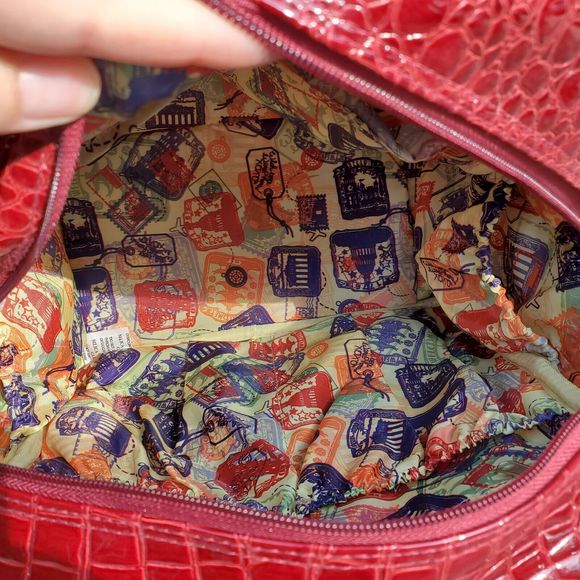 Samantha Brown Travel Bag Carry On Croc Embossed Red Weekender Handles 15x14x9" - Picture 7 of 16